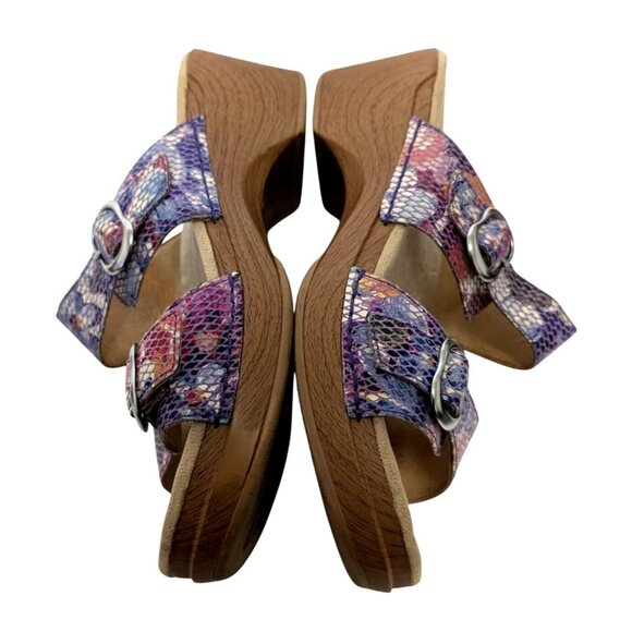 Dansko Sophie Sandals Womens 10 Watercolor Floral Snake Wedge Adjustable Leather - Picture 6 of 8